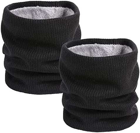 HGDGears Fleece Neck Warmer Windproof Thermal Snood Scarf for Men Women Thick Winter Cold Weather Knitted Circle Scarf for Outdoor,2 Pack Black+Black