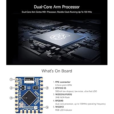 2PCS Waveshare RP2040-Tiny Development Board, Raspberry Pi Microcontroller Development Board, Based On Official RP2040 Dual Core Processor, with USB Port Adapter