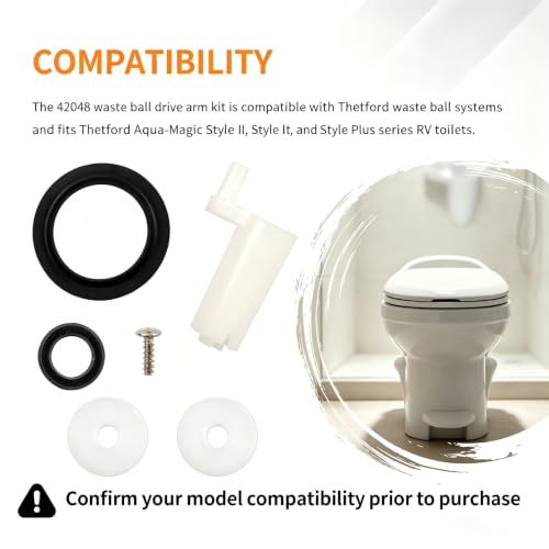 Image of 42048 Waste Ball Drive Arm Kit with Closet Flange Seal and Screws - Compatible with Thetford Aqua Magic Style II, Lite, Plus and Residence RV Toilets