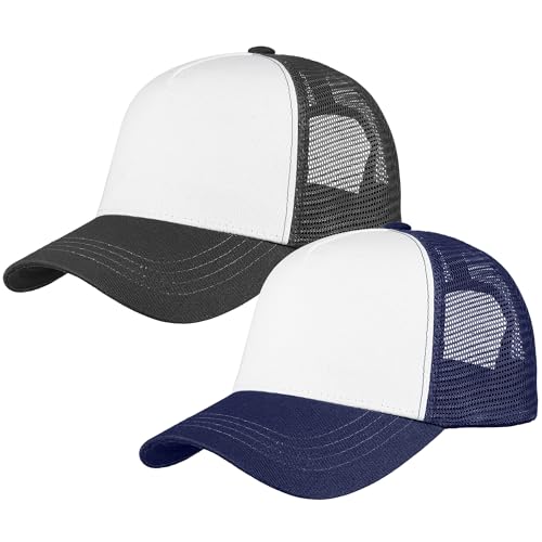 Image of Falari 5-Panel Mesh Baseball Cap, Trucker Hat, Structured Plain Design, Cotton, Adjustable Size