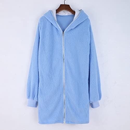 Casual Jackets for Women for Summer Womens Solid Oversized Zip Down Hooded Fluffy Coat Cardigans Outwear with Pocket New Clothes Fashion for Women - Afbeelding 4