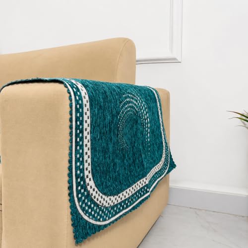 Image of Homerz Premium Chenille Fabric Sofa Cover | Soft, Durable & Dustproof | Decorative Couch Cover (Ghoomar Teal, 2 pc Armrest, Armrest)