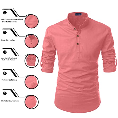 Image of Zombom Men's Solid Cotton Polyester Blend Casual Regular Fit Mandarin /Chinese Collor Full Sleeve Kurta Shirt for Men