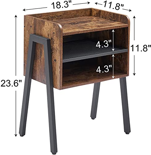 Vecelo Nightstand Industrial Side End Table/Stackable Accent Furniture With 2-Tier Open Storage Compartments For Bedroom, Living Room And Small Spaces, 1 Pack, Rustic Brown #TOP2
