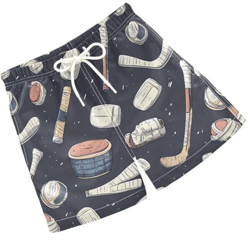 Pigsaly Boys Swim Trunks Hockey Sports Equipment Retro Boys Board Shorts Swimsuit Swimwear Summer Bathing Suit S Multicolor