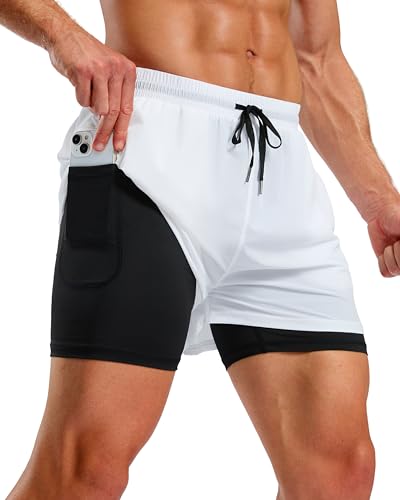 Pudolla Men's 2 in 1 Workout Running Shorts 5" Quick Dry Lined Gym Shorts Athletic with 4 Pockets for Men Tennis Training2