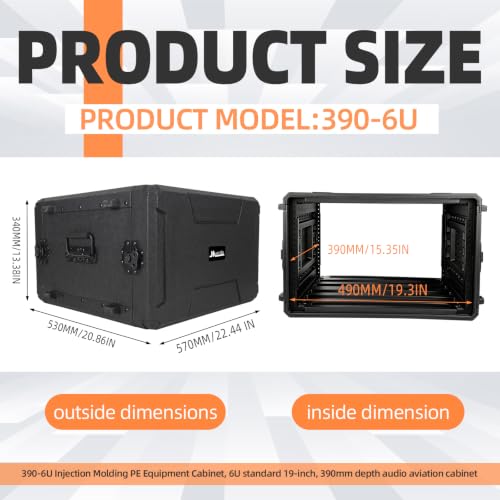 Image of 6U Rack Case Shallow 16 inch Depth, 19 inch Rackmount Flight Road Travel Case, Waterproof Protective Hard Case with Customized Foam, Wireless Mic System Storage /Amp /Effect /DJ Mixer