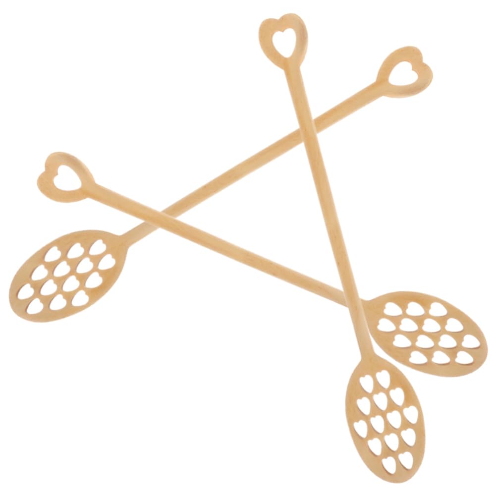 BESTonZON Wooden Honey Spoons, 3PCS Honey Dipper Wooden Honey Syrup Dipper, Coffee Syrup Drink Stirrer, Hollow Honey Stirrer Honey Mixing Stick for Coffe Syrup Syrups