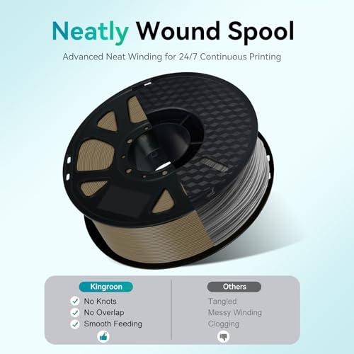 Image of Kingroon PLA Filament 1.75mm, 1kg Spool (2.2lbs), + /- 0.02mm Tolerance, Smooth 3D Printing Filament, Fits for Most FDM 3D Printers, Wood Color