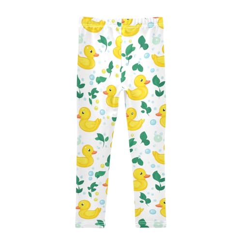 White Yellow Ducks Girls' Leggings Toddler Doodles Leaves Kids Yoga Pants Dance Active Tights 4T2