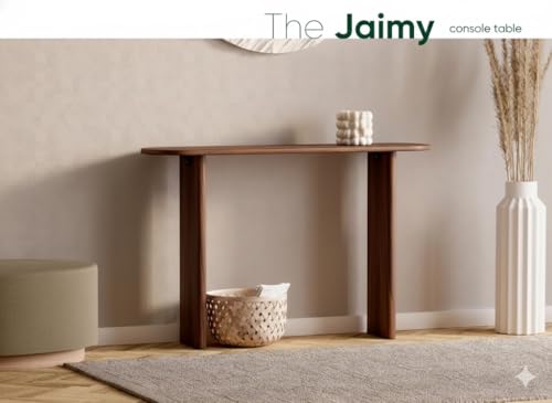 Image of Furniture Modern Solid Wood Console Table with Rounded Edges, Natural Finish, Minimalist Scandinavian Style Entryway Furniture Set for (Style 1, Natural, 140x30x70)