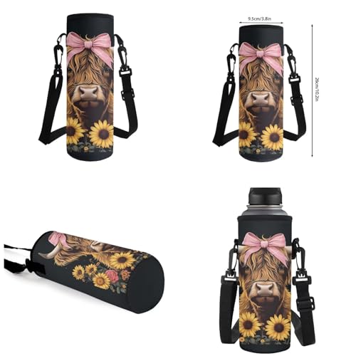 Highland Cow Kids School Backpack with Lunch Box 8-10/6-8 Black Bookbag Lunch Bag Pencil Pen Box Water Bottle Holder Kindergarten School Daycare Bag Satchel Bag 4pcs/set 7
