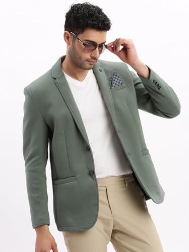 Image of SHOWOFFFF Men Solid Single Breasted Casual Blazer | Notched Lapel Full Sleeves Cotton Blazer for Mens | Slim Fit Regular Length Blazer for Men's