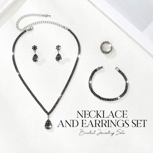 Aukmla Rhinestones Bridal Wedding Jewelry Set Crystal Necklaces Earrings Bracelet Ring Sets Prom Jewelry for Women and Brides2