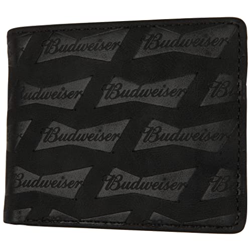 AQUARIUS Budweiser Black Bifold Wallet AOP Bowtie Deboss with ID Window