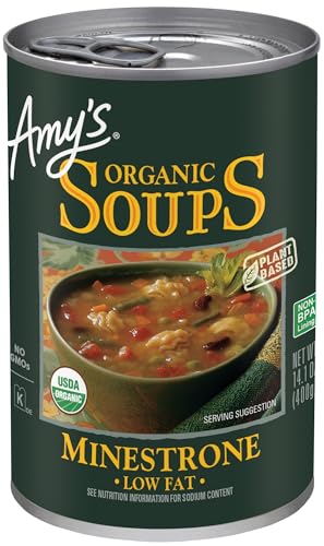 Amy’s Soup, Vegan Minestrone Soup, Low Fat, Made With Organic Vegetables, Beans and Pasta in Tomato Broth, Canned Soup, 14.1 Oz Amy’s Soup, Vegan Minestrone Soup, Low Fat, Made With Organic Vegetables, Beans and Pasta in Tomato Broth, Canned Soup, 14.1 Oz