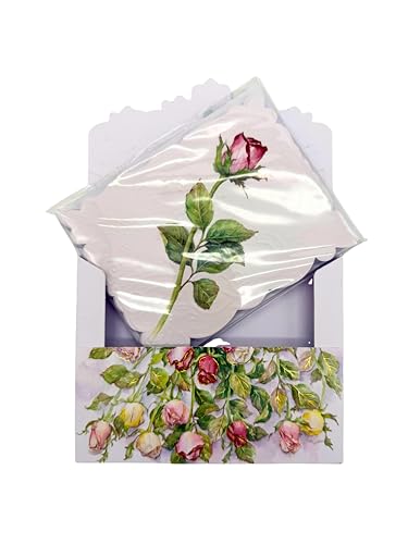 Image of Poster Foundry Set of 3 - Long Stem Roses Boxed Note Cards by Carol Wilson. 10 embossed 4x5 Die-Cut Notecards and Matching Envelopes in Decorative Gift Box with Magnetic Flap. NCP2053