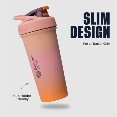 Image of BlenderBottle Sport Sleek Shaker Cup Insulated Stainless Steel Water Bottle with Wire Whisk, 25-Ounce, Sunrise (Pink /Orange)