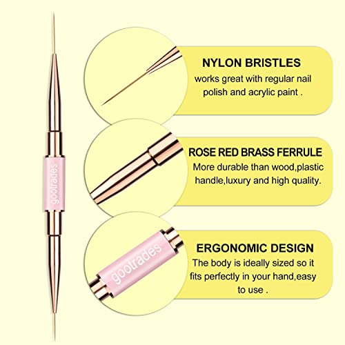 Gootrades 6 Pcs Double-Headed Nail Art Brushes, Nail Gel Polish Thin Fine Liner Striping Detail Painting Brush Pen 5/7/10/15/20/22Mm, Nail Dotting Pen, Ombre Nail Brush,3D Nail Art Brushes, French&Flat Nail Brush For Salon At Home Diy Manicure #TOP2