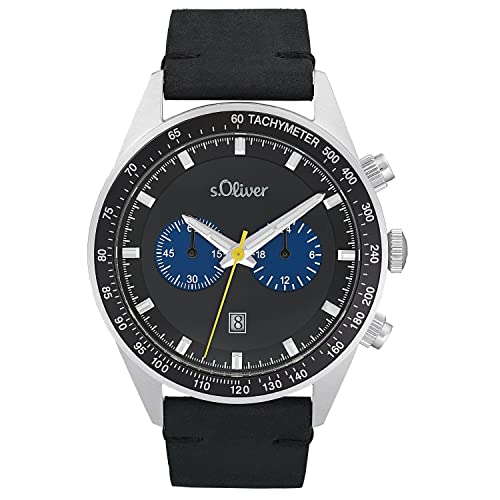 S.Oliver Orologio Cronografo Uomo In Pelle 2038386 - Cassa Acciaio 42mm, Quadrante Blu, Movimento Quarzo