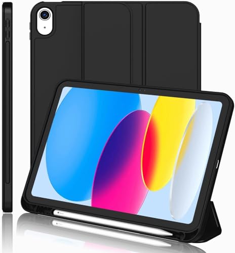 M Cart Smart Case for iPad (A16) 11th/10th Generation (2025/2022) Auto Sleep/Wake Cover Pencil Holder Soft Flexible Case for Apple iPad 10th/11th Gen (Matt Black)