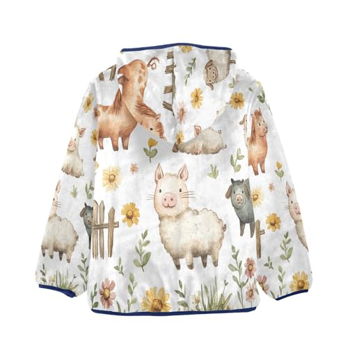 Flowers Farm Animals Toddler Fleece Jacket Girl Boys Hooded Fleece Jacket Coat Warm Outwear Zip-up 3-10T2