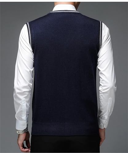 Men's Business Sweater Vest Classic Color Contrast Sleeveless V-Neck Button Down Knitted Cardigan Vest2