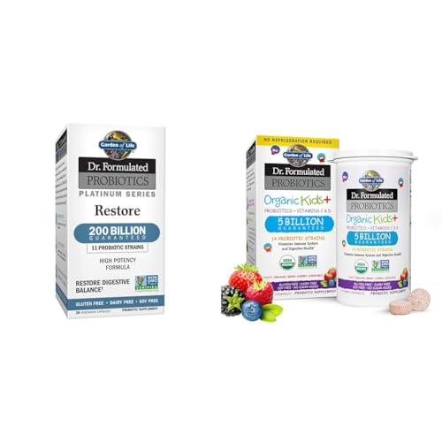 Garden of Life Dr. Formulated Probiotics Platinum Series Restore 200 Billion & Dr. Formulated Probiotics Organic Kids+ Plus Vitamin C & D - Berry Cherry