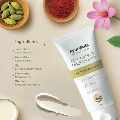 Image of Eladi Keram Cream 50g for Hydration, Even Tone & Repair with 30% Medicine Content, Infused with Cardamom | First & Only Tested Safe for Heavy Metals & Microbial Load
