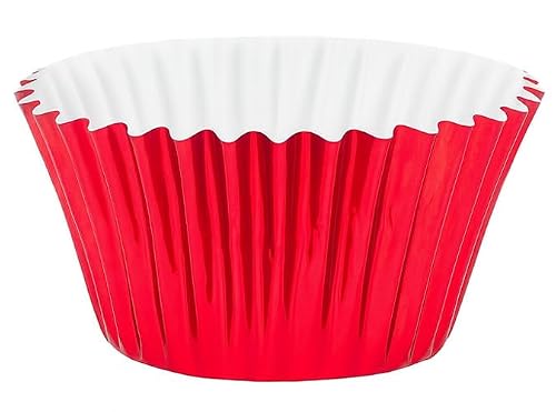 Foil Cupcake Liners 500 Count Mini Muffin Wrappers Greaseproof Baking Cups, Shiny Foil Exterior Red 1.25" Bottom x 0.75" High