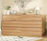 TEENFON 55' Dresser for Bedroom with 6 Drawers, Dressers & Chests of Drawers with Curved Profile Design, 6 Drawer Dresser, Bedroom Dressers, Wood Dressers for Bedroom, Hallway, Natural