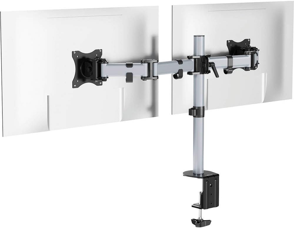 Durable Monitor Mount Select for 2 Screen - Monitor Stand with Clamp for Desks - VESA 75/100 - for 21-27 Inch Screens - Ergonomic, Height Adjustable, Rotate & Tilt - Securely Holds Screens Upto 8KG