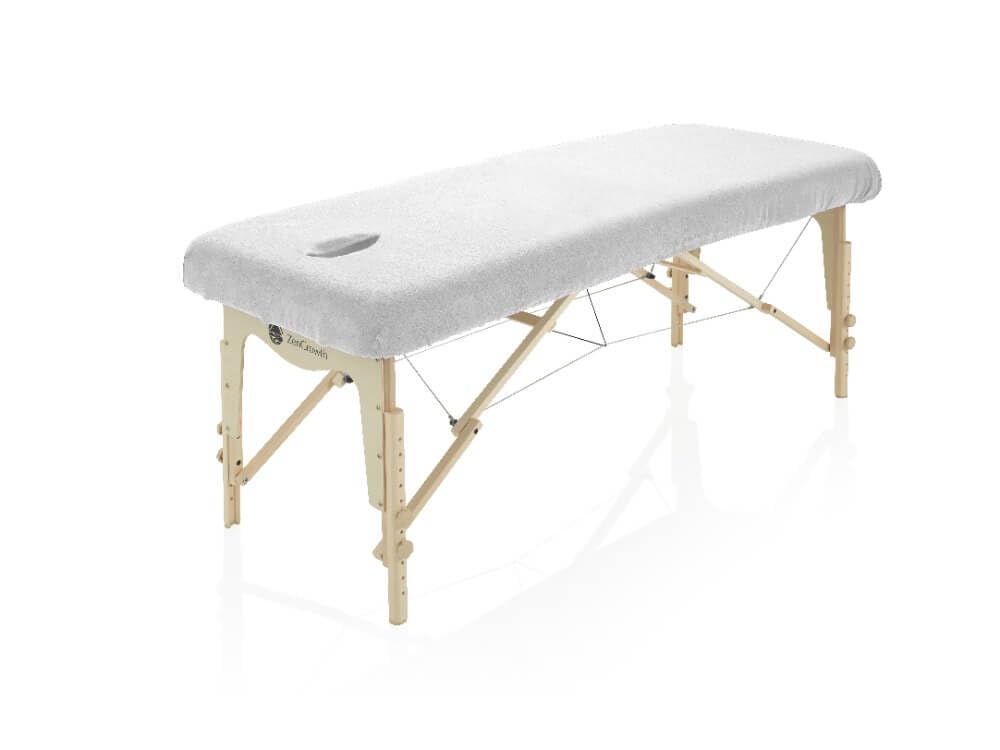Spanbezug für Massageliege mit Gesichtsaussparung | Oeko TEX 100 | 63cm x 71cm x 185cm | Für alle Massage- oder Behandlungstische (Weiß)