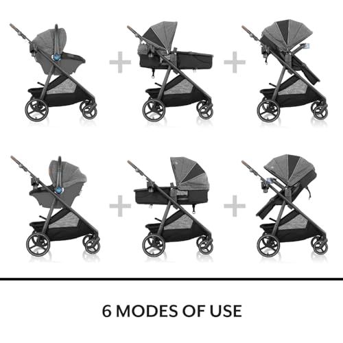Image of Evenflo Shyft Intuiti+ Travel System Featuring Revolve180 LiteMax NXT Preemie and Infant Car Seat with SensorySoothe and Green & Gentle (Flint)
