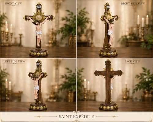 Image of KariGhar Resin The Holy Cross Standing Cross with Lord Jesus Christ for Altar, Table, Prayer Room, Housewarming, Gifting and Decoration Multicolour Figurine 12 Inch