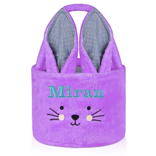 Eremovd Bunny Easter Baskets, Personalized Easter Basket with Name - Purple