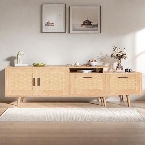 DIYHOM Meuble TV avec 2 portes et 2 tiroirs - Meuble TV pour TV de 75" - Meuble bas pour chambre à coucher, salon - 169 x 30 x 44 cm