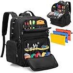 Rexmica Tool Bag Backpack with 3 Pouches, Heavy-Duty Tool Storage Organizer with Padded Shoulder & Waist Support for Men Women, Tactical Work Bag for Electrician, Repairman, HVAC Techs, Black