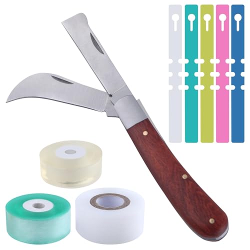 SPEEDWOX Grafting Gardening Knife Double Blades Garden Knife For Budding Pruning With 3 Rolls Grafting Tape And Tree Tags Garden Grafting Tool Grafting Tape For Fruit Trees