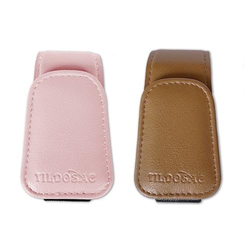Image of TILDOSAC 2 Pack Sunglasses Holder for Car Visor, Leather Magnetic Sunglass Holder for Car with Clip(Brown+Pink)