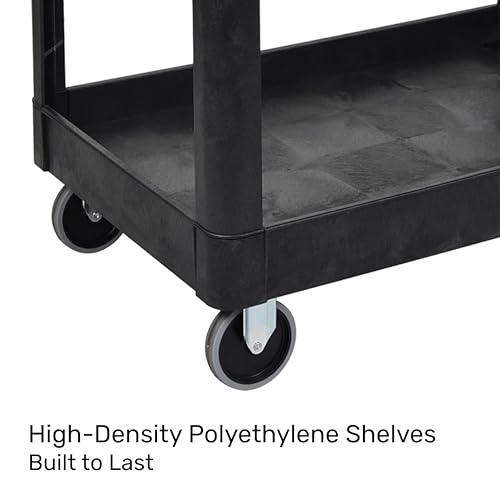 Tubstr Extra Large Two-Shelf Utility Cart with Wheels | 500 lb. Capacity Rolling Utility & Tool Cart for Warehouses, Industrial Settings, Auto Garages, & More (Black, 45.5 x 24.5)