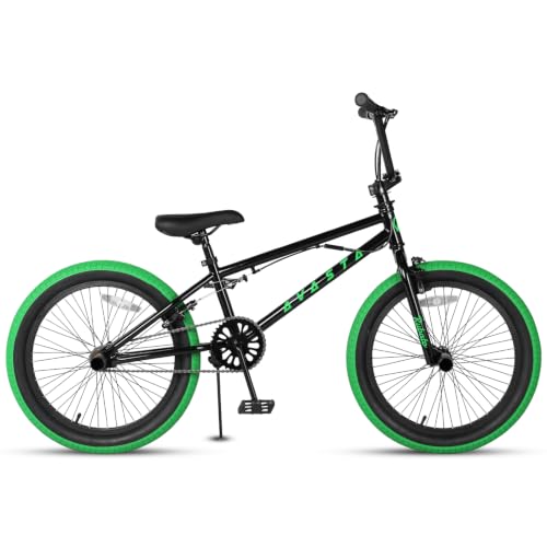 AVASTA 20 Zoll Freestyle Jugend BMX Fahrrad Kinder Fahrrad für 6 7 8 9 10 11 12 13 14 Jahre alt Jungen Mädchen Junge Erwachsene und Anfänger-Level-Fahrer mit 4 Peg, 360 Grad Gyro, Schwarz & Grün