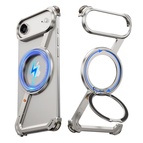 NIFBANG Z Shape for iPhone Air   Carcasa sin marco, con soporte magnético giratorio 360°, de aluminio fino, resistente a los golpes militar para i Phone 17 Air Bumper Case (plata)