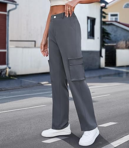 Women's High Waisted Cargo Pants Wide Leg Casual Pants Baggy Stretchy Y2K Streetwear with 6 Pockets4