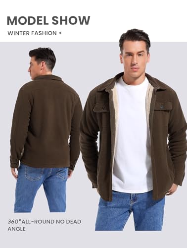 Men's Polar Fleece Warm Sherpa Lined Shirt Jacket for Men Thick Button Down Jacket with Multi Pockets - Image 4