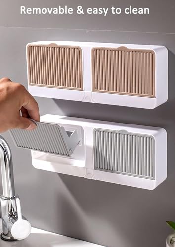 Image of SAHAJ Enterprise Plastic Creative Wall Mounted Double Bar Bathroom Soap Box Holder Soap Dish with Drainage Box Soap Box with Lid Single, Double Grid Soap Draining Rack (1, 2 Lid)