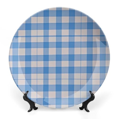 Plato decorativo blanco y azul de porcelana fina 6 pulg miniatura 1