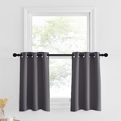 NICETOWN Grey Blackout Tiers Curtains for Kitchen 30 Inch Length,
