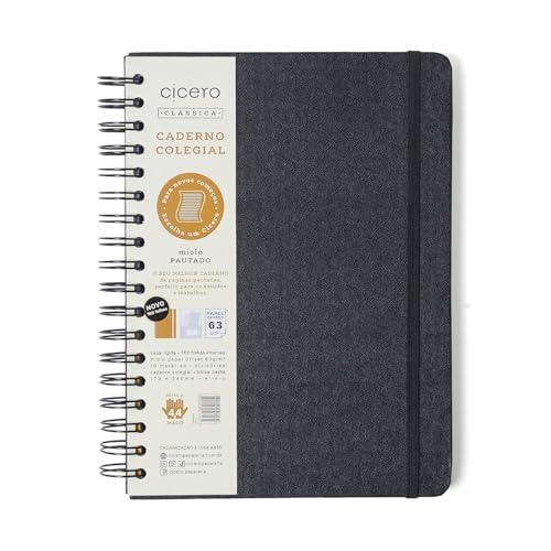 Caderno Espiral Clássica Pautado 17X24 Preta 160 Fls, Cicero