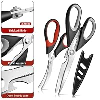 HUINF All Purpose Kitchen Shears with Protective Sheath, Heavy Duty 3 Pack Kitchen Scissors with Serrated Blade, Stainless Steel Cooking Scissors for Poultry, Food, Vegetables — image 3